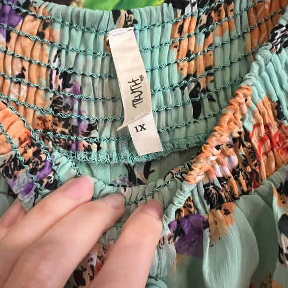 Boutique Maxi Dress Sz 1X Floral High Low Sheer Floral Boho Ruffle Short Sleeve - Picture 6 of 8